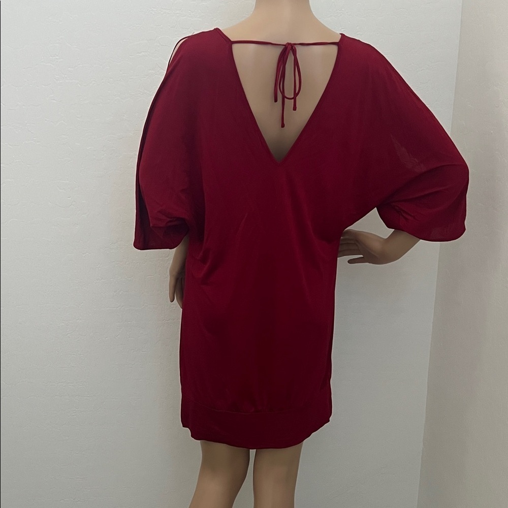 Guess Jeans Red Dress with Statement Sleeves Front and Back V w/ Back Tie Size L - Picture 3 of 10